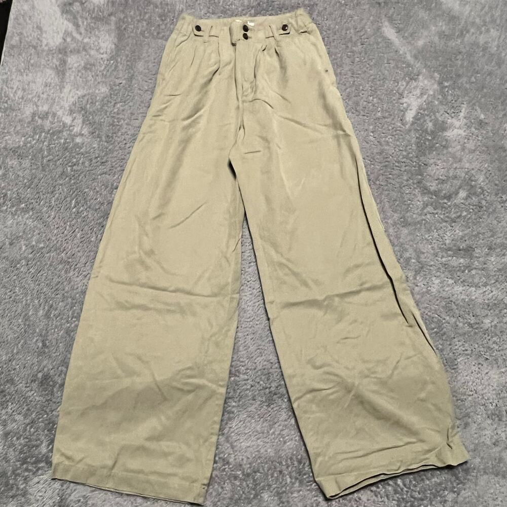 Madewell Pants Womens 00 The Harlow Wide Leg High Rise NG521 Beige Green Tint